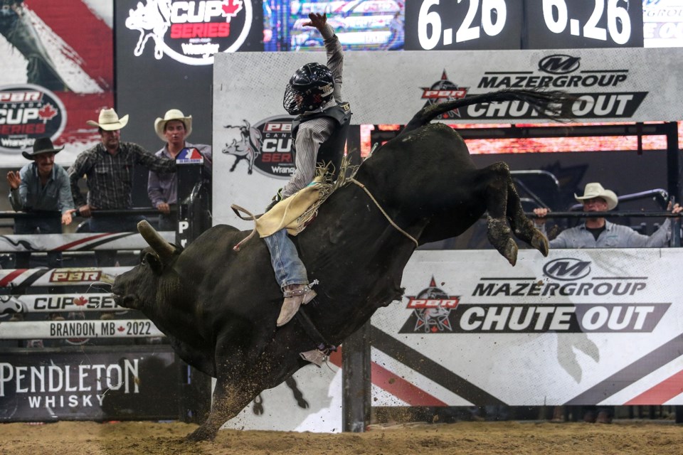 a-rider-attempts-to-stay-for-eight-seconds-at-a-pbr-canada-event