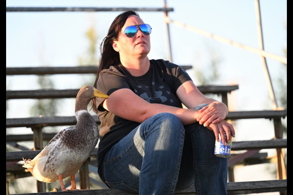 Cracker the Duck was out in the stands taking in Saturday evening’s action. MJ Independent photo