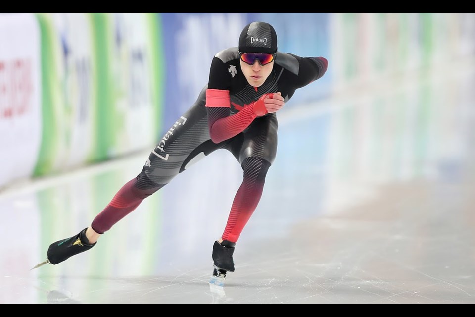 Moose Jaw product and Team Canada member Graeme Fish competes in men’s 5,000 metres race during the ISU World Cup meet in Minsk, Belarus on Nov. 15. Photo by Christian Kaspar-Bartke / International Skating Union.