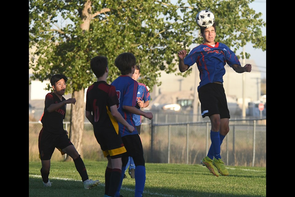 Action from the Moose Jaw High School Athletic Association boys soccer contest between the Central Cyclones and Swift Current Colts.