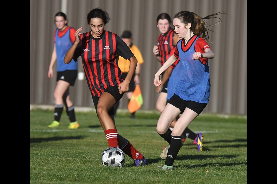 Action from the Moose Jaw high school girls soccer contest between the Vanier Spirits and Weyburn Eagles on Wednesday night.
