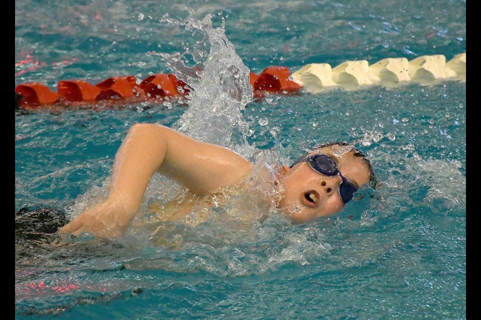 Flying Fins competitor Onyx Penner competes in the 11-and-under 50-m freestyle.