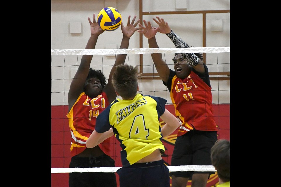 Action from the high school boys volleyball contest between the Central Cyclones and Cornerstone Christian School Falcons.