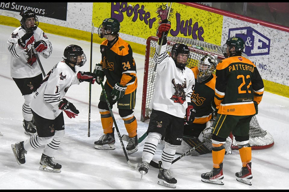 Connor Miller celebrates after scoring the Warriors first goal.