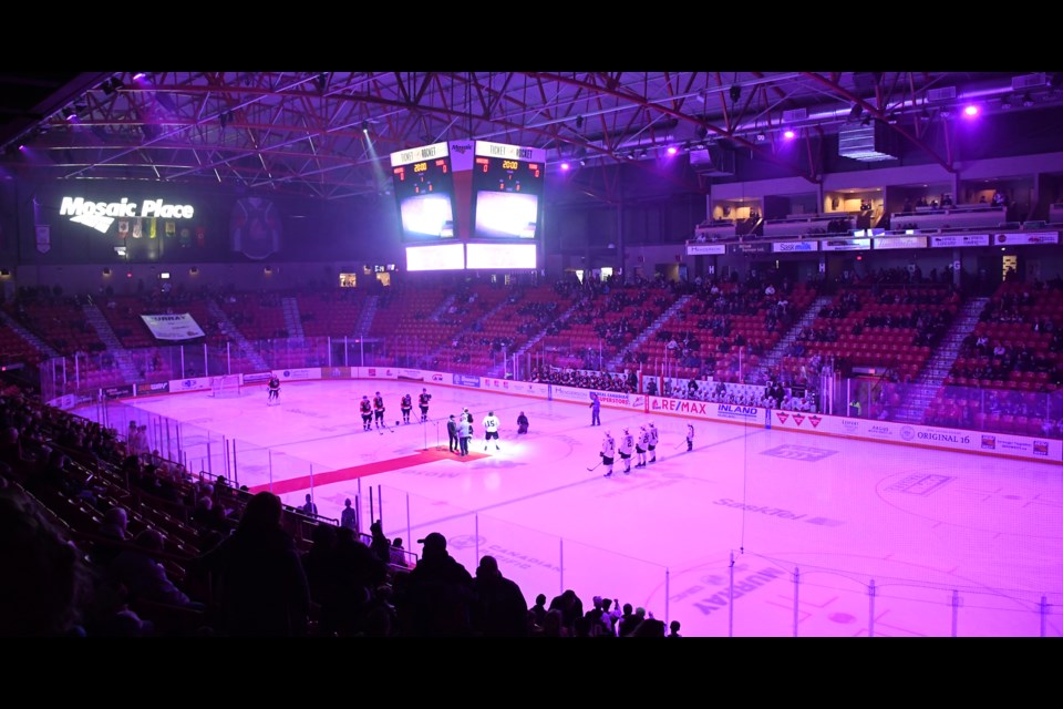 Purple was the theme of the night during the Warriors’ Hockey Fights Cancer night.