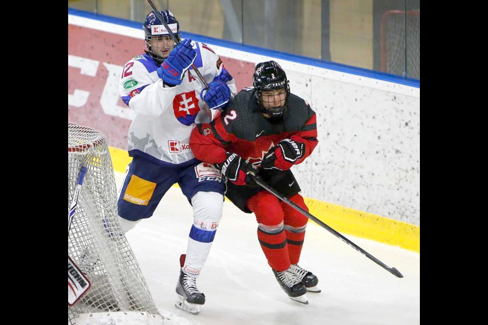 Moose Jaw Warrior forward Daemon Hunt in action against Slovakia Saturday.