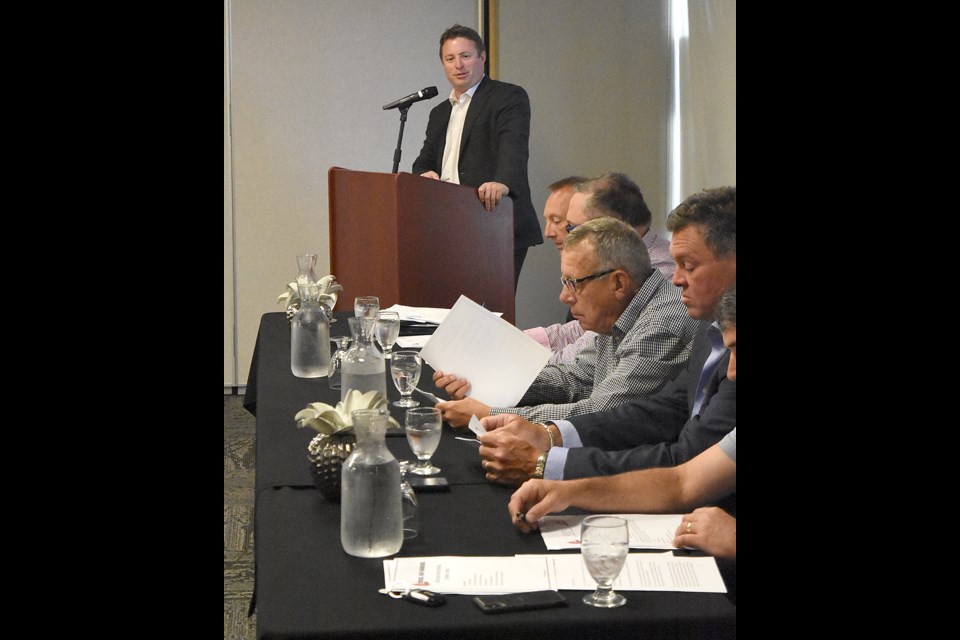 Moose Jaw Warriors president Chad Taylor speaks during the team's annual general meeting