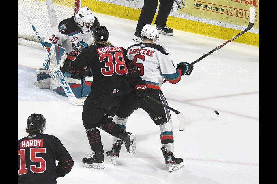 The Warriors' Ryder Korczak and older brother Kaiden Korczak crossed paths a few times during Saturday’s contest.