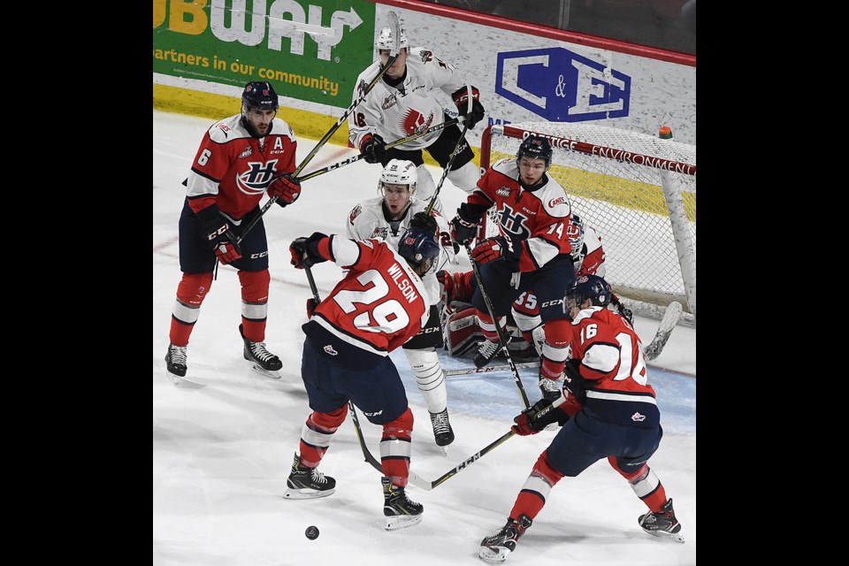 The Warriors had little room to maneuver in front of the Lethbridge net on Friday.