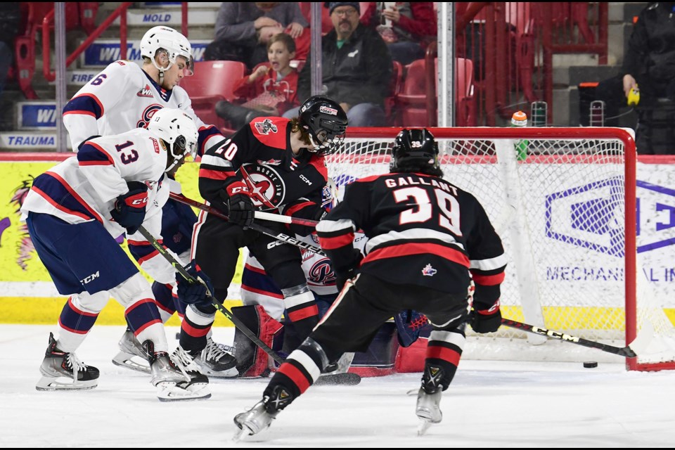 Warriors forward Ethan Hughes scores his first WHL goal in the first period.