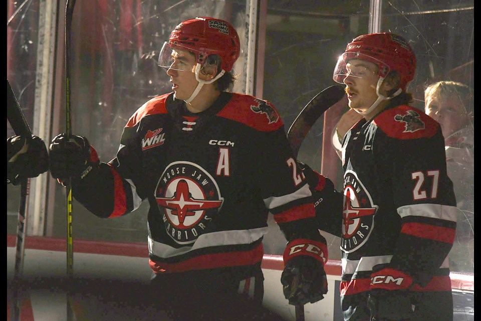 Brayden Yager (left) will be looking to do plenty of celebrating at the Top Prospects Game, just like Jagger Firkus before him. 