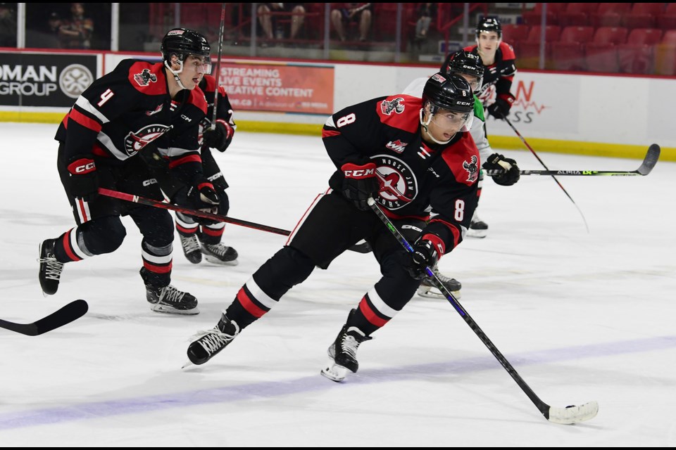 Eric Alarie leads the rush up ice for the Warriors during first period action.