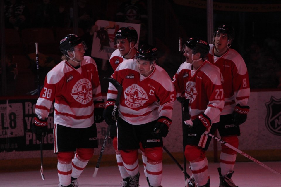 Warriors captain Denton Mateychuk leads the flyby after scoring in the first period. 