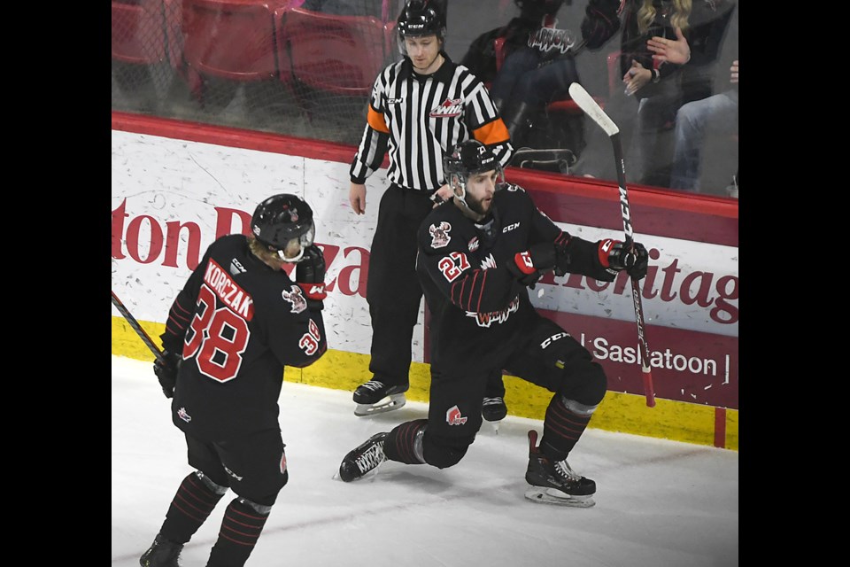 Libor Zabransky celebrates scoring his first goal in a Warriors uniform.