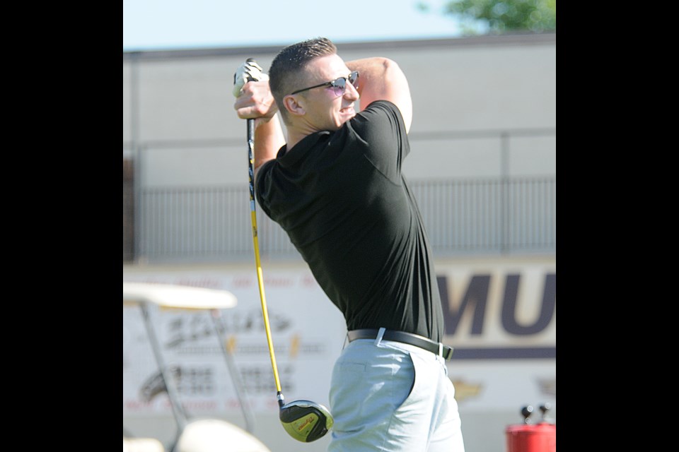 Former Moose Jaw Warriors standout and current Nashville Predators prospect Tanner Jeannot tees off on the first hole.