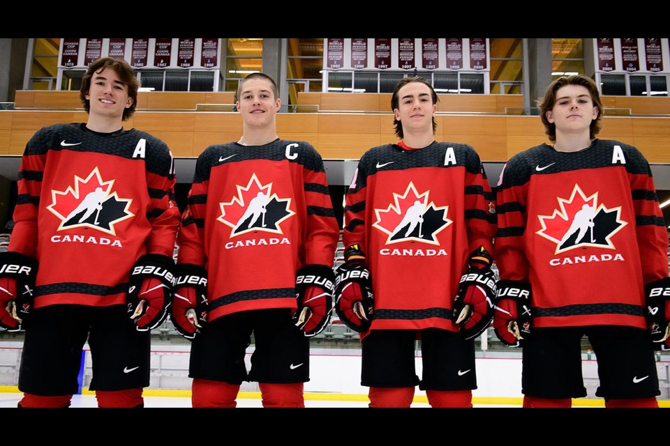 Brayden Yager, far left, will wear the 'A' for Canada at the Hlinka Gretzky Cup Under-18 World Hockey Championship beginning this weekend.