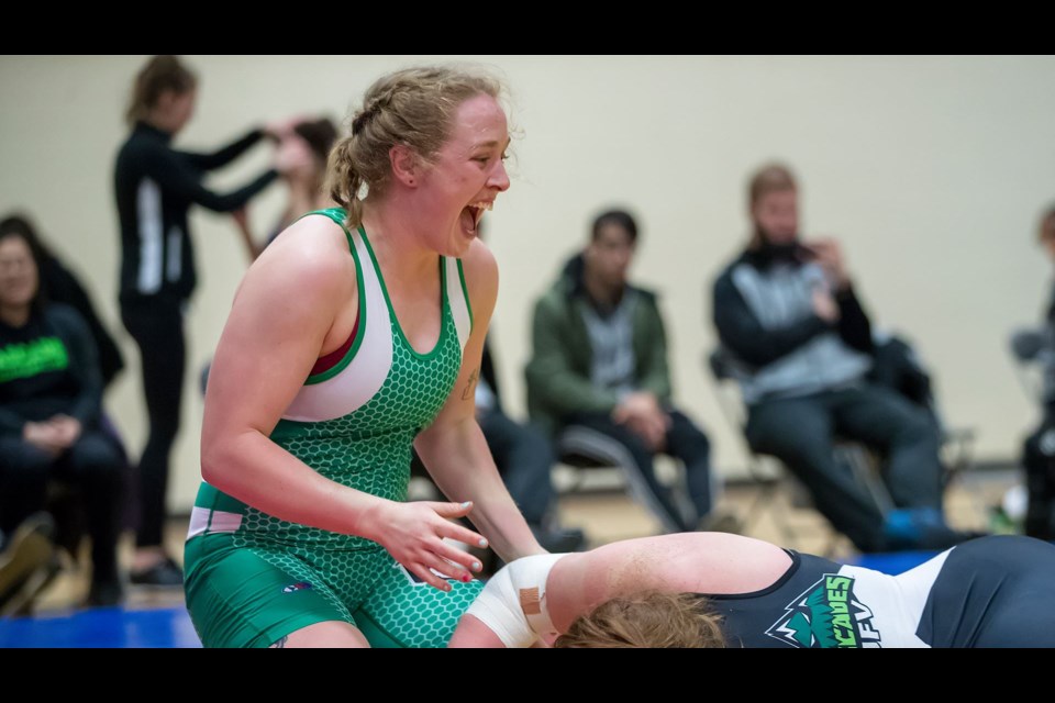 Taylor Follensbee came within a single win of a senior nationals wrestling bronze medal recently. University of Sasaktchewan photo.