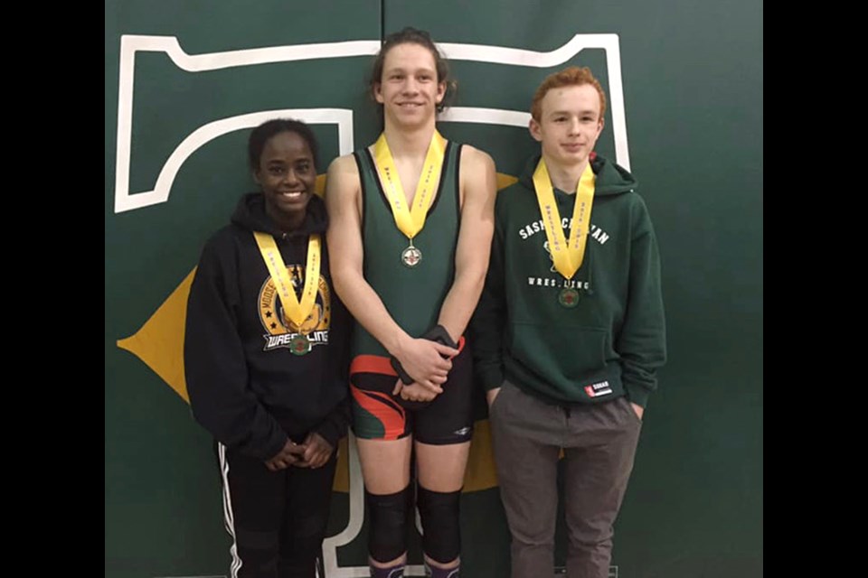 Moose Jaw's Miheret Cridland, Ethan La Rose and Kyle Yamniuk all won medals at the SHSAA provincial wrestling championships this past weekend in Regina. (Sophie Rosso photo)