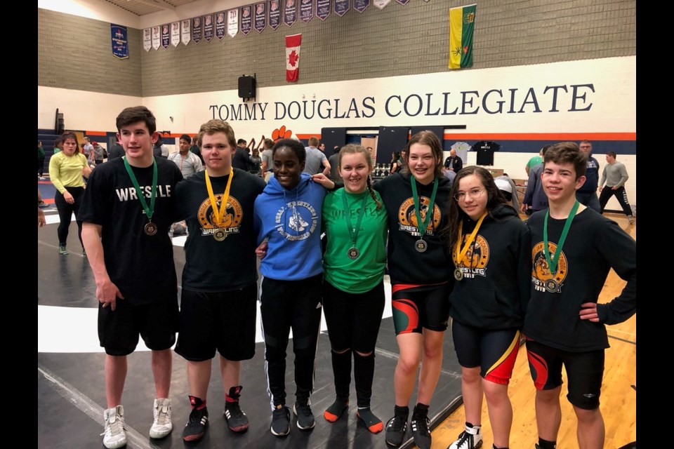 Moose Jaw Kinsmen Wrestling Club competitors at the Sask Wrestling provincials this past weekend included Davin Miller (bronze), Connor Rowsell (gold), Miheret Cridland, Sydnee Christmann (silver), Paige Lidberg (silver), Alexis Bradish (gold) and Liam Vargo (silver).