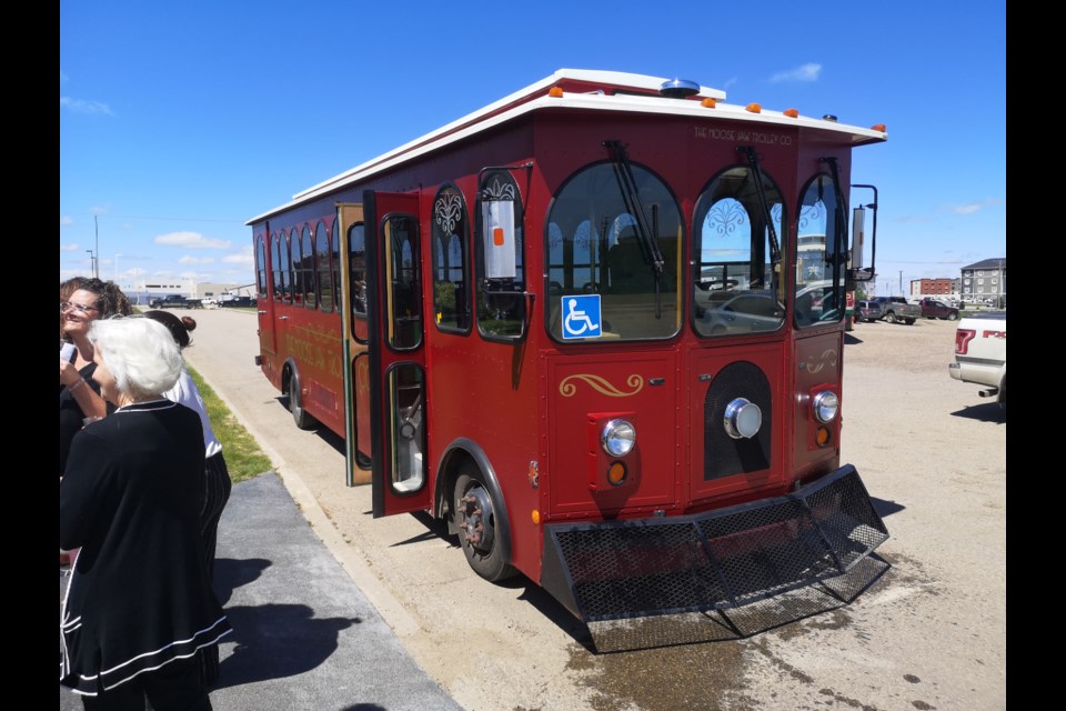 The first view of the new trolley as it pulls up to the Visitor's Centre