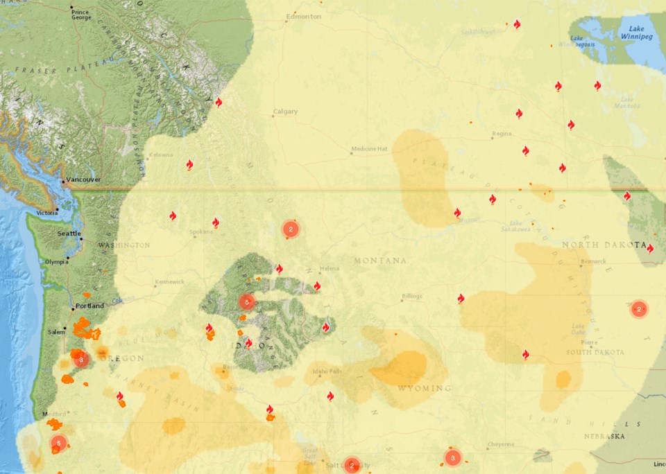 Forest fire smoke Sunday