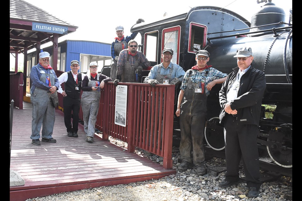 K + S Shortline 101 conductors and staff gather for a photo in front of the engine during Blow Off Some Steam Day recently.