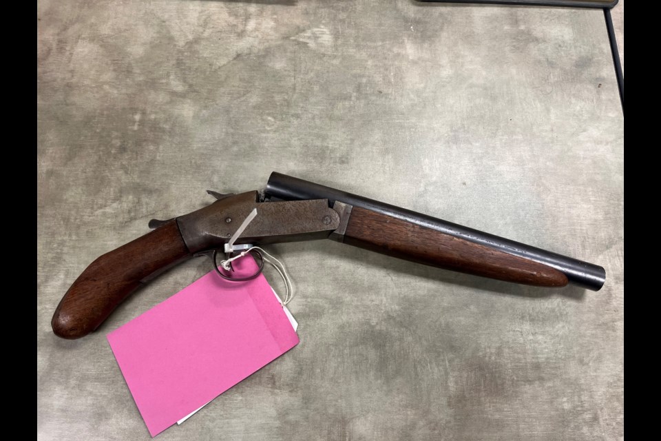 A modified prohibited firearm was seized during a high-risk arrest in Didsbury Tuesday.
Photo courtesy of RCMP
