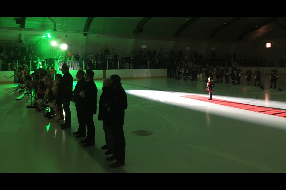 The ambiance at the Sundre Arena on Thursday, March 31 ahead of the U13 Huskies' first game of Hockey Alberta provincials was during the opening ceremony a little reminiscent of major events hosted at larger centres. 
Simon Ducatel/MVP Staff