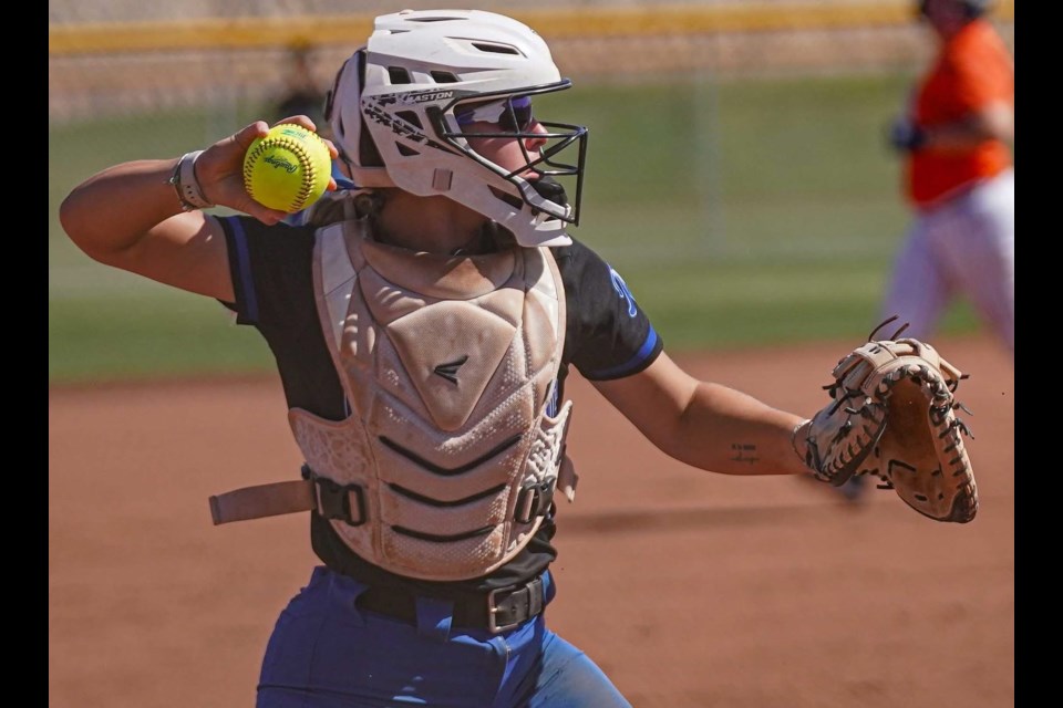 Payton Kinsley makes a throw during the recent National Junior College Athletic Association Division 1 World Series in Yuma, Arizona.