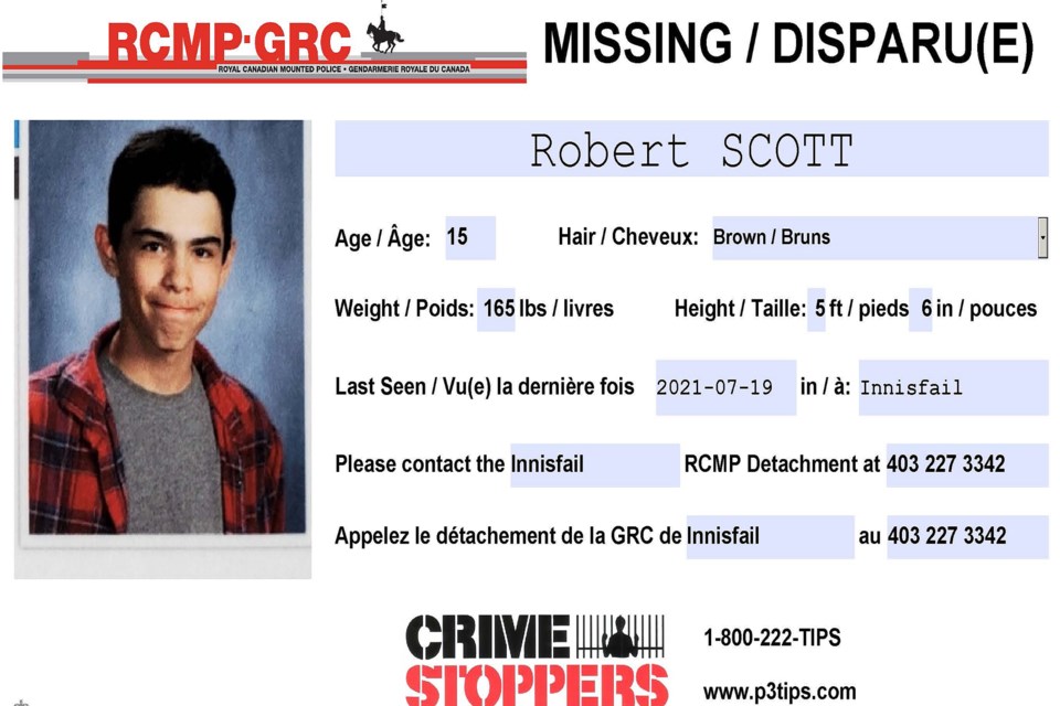 Innisfail RCMP was seeking the public's assistance to find 15-year-old Robert Scott. 
Photo courtesy of Innisfail RCMP