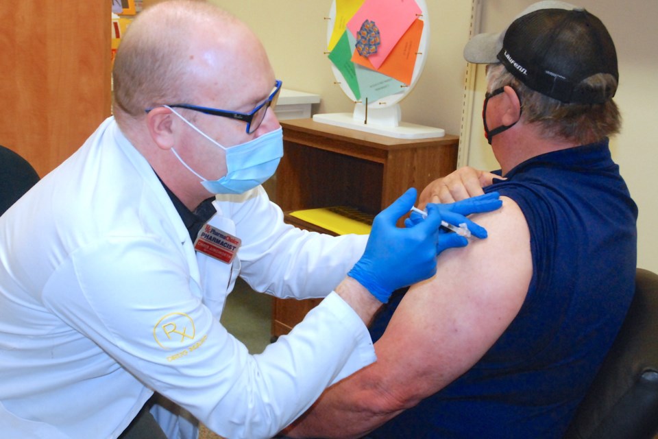 Among those who did not hesitate to be immunized were Sundre residents Connie and Pat Anderson, who received their first dose on Friday morning. However, due to supply issues, they likely won't be able to receive the second dose for about four months. Simon Ducatel/MVP Staff