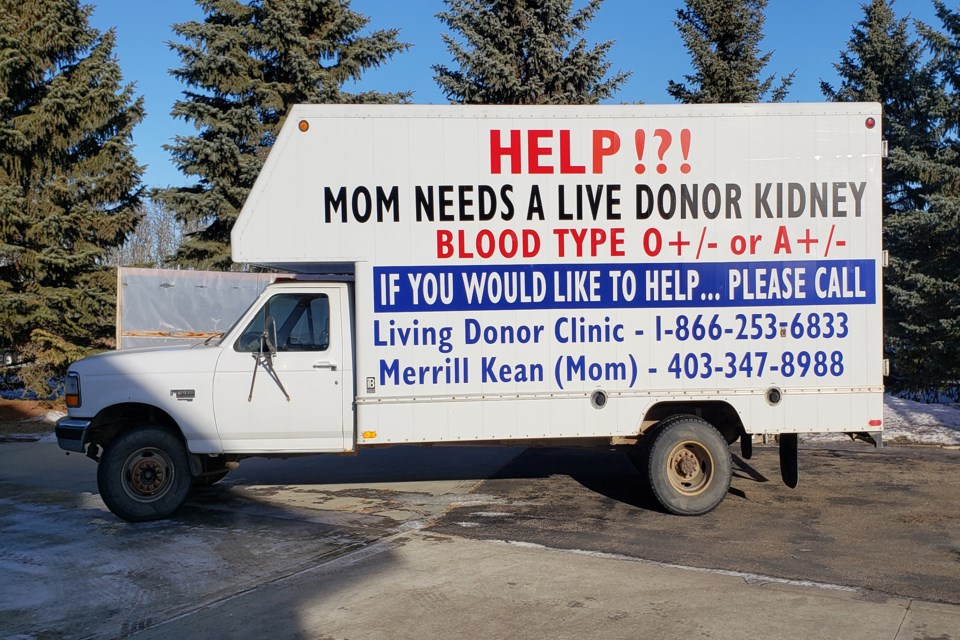 The new sign on Tom Kean's cube van, created by retired sign maker Stan Jacobson, will hopefully attract a kidney donor for his wife Merrill, who has been seriously ill now for the past year. Submitted photo