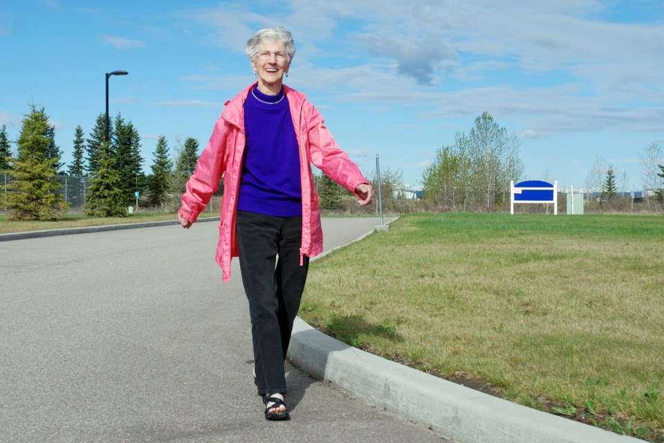 Peggy Stockwell, a 92-year-old resident at the Sundre Seniors Supportive Living facility, has not let the COVID-19 pandemic slow her down one bit. Previously walking a nearly three-kilometre round trip to the nearby Tim Hortons every morning, she now instead takes a stroll within the lodge's perimeter.
Simon Ducatel/MVP Staff
