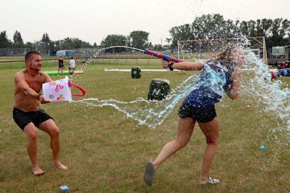 Many local and out-of-town adults came to the first Innisfail Water Warz! on July 30 for a fun and wet battle with water. Johnnie Bachusky/MVP Staff