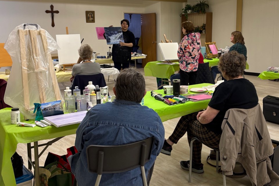 Instructor Osi Cruz Latinen led a workshop on March 22 at Our Lady of Fatima Catholic Church with members of the Sundre Creative Arts Group, who later this month will be hosting the 50th annual Sundre Art Show and Sale at the West Country Centre on April 26-27. Submitted photo