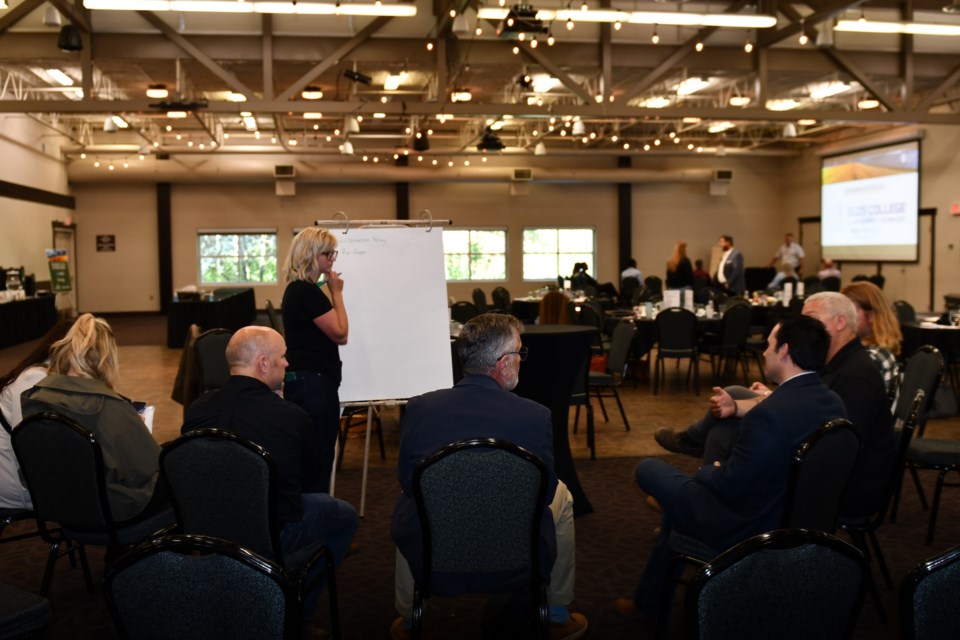 Participants discuss the pros, cons and potential of agrivoltaics, the practice of crops or livestock being raised on the same land as solar panels, during a caucus at Olds College's Alumni Centre.
Photo submitted