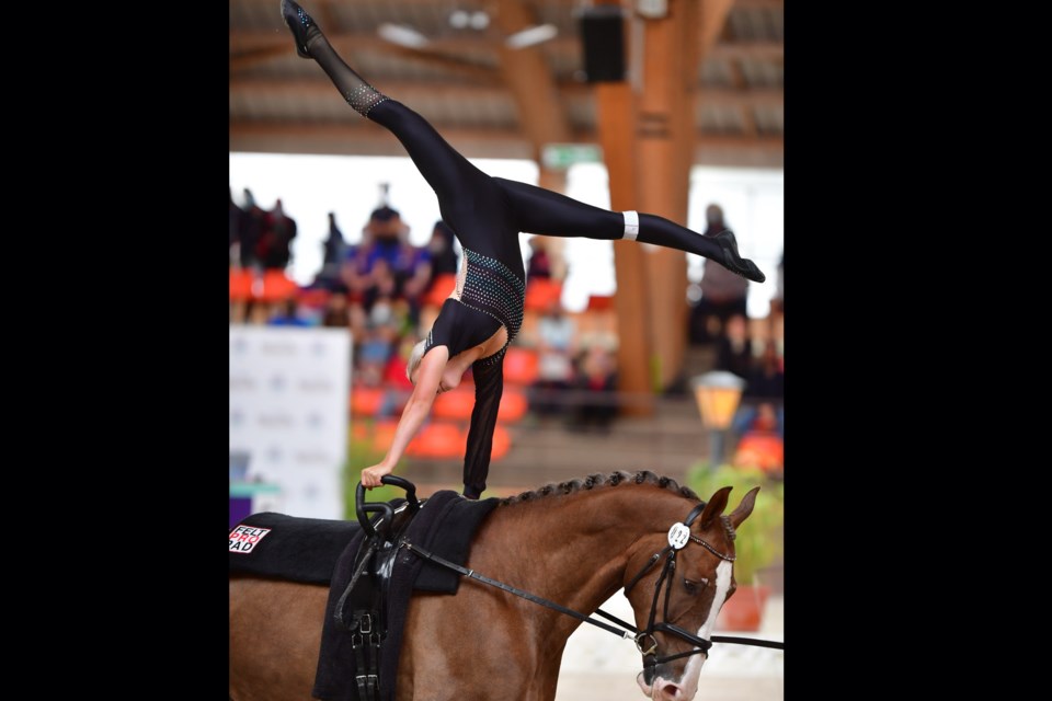 Averill Saunders, 17, who lives north of Sundre on an acreage in the James River area, beat not only her own personal record but also set a new Canadian milestone following her performance at the 2021 Junior World Vaulting Championships, which were recently hosted in Le Mans, France.
Photo courtesy of Daniel Kaiser