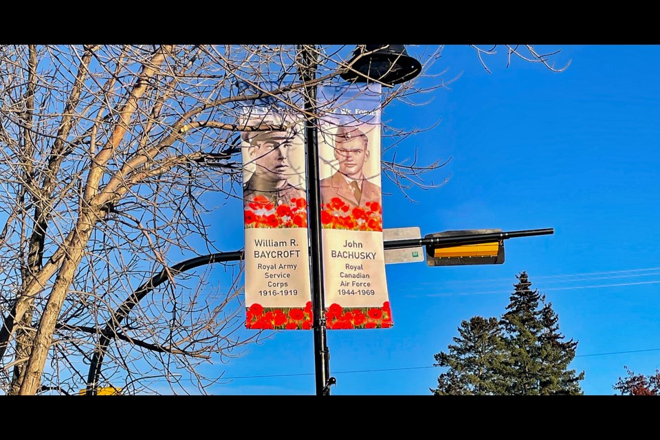 Last week 20 banners for veterans were hung on Innisfail's Main Street for the inaugural Veterans Banner Project spearheaded by the Innisfail Royal Canadian Legion Branch #104. Johnnie Bachusky/MVP Staff