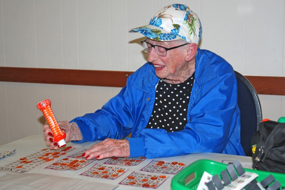 Margaret Goodwin was among roughly two-dozen people who enthusiastically returned last Tuesday to try their luck at the Sundre Elks Lodge No. 338 bingo, which had been on hold since March 10 because of the COVID-19 pandemic. 
Simon Ducatel/MVP Staff