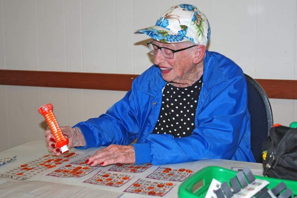 Margaret Goodwin was among roughly two-dozen people who enthusiastically returned last Tuesday to try their luck at the Sundre Elks Lodge No. 338 bingo, which had been on hold since March 10 because of the COVID-19 pandemic. 
Simon Ducatel/MVP Staff