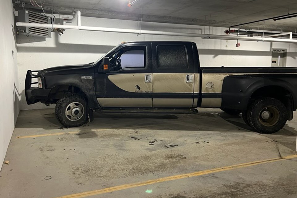 A black 2003 Ford F-350 was stolen from the parking lot of the provincial court building in Didsbury but was recovered by police.
Photo courtesy of RCMP