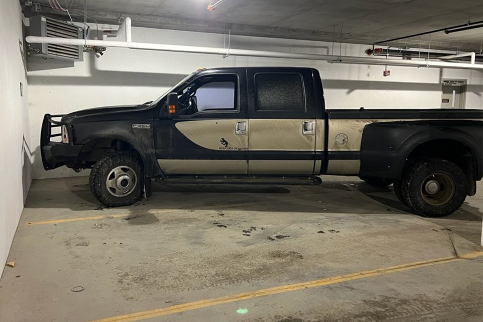 A black 2003 Ford F-350 was stolen from the parking lot of the provincial court building in Didsbury but was recovered by police.
Photo courtesy of RCMP