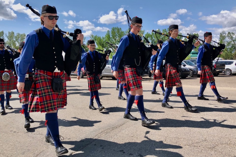 The Foothills Caledonia Youth Pipe Band marches in last Sunday's Parade of Kilts.