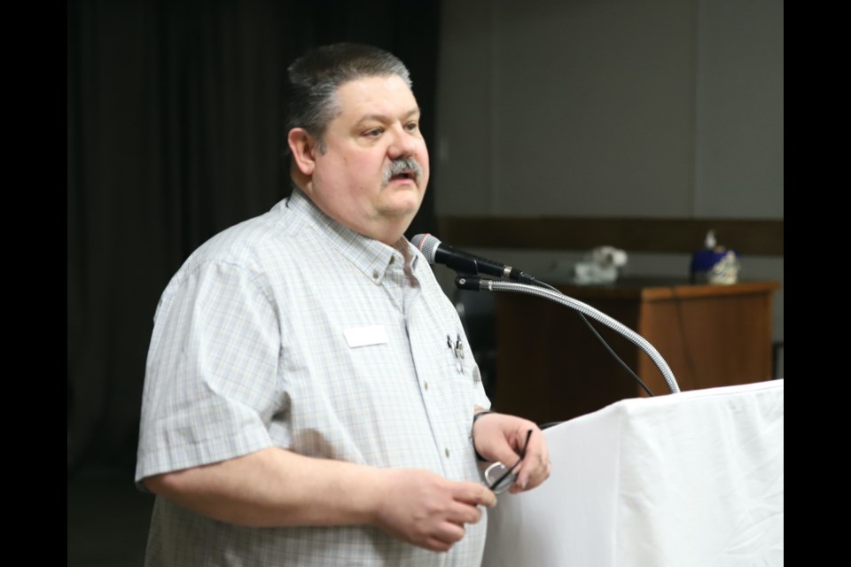 Olds & District Chamber of Commerce president Doug Rieberger addresses the crowd during the chamber’s annual general meeting, held March 13 in the Royal Canadian Legion Branch #105.