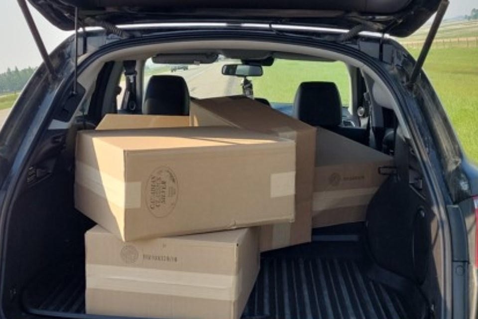 Cigarettes seized during recent traffic stop in Mountain View County.