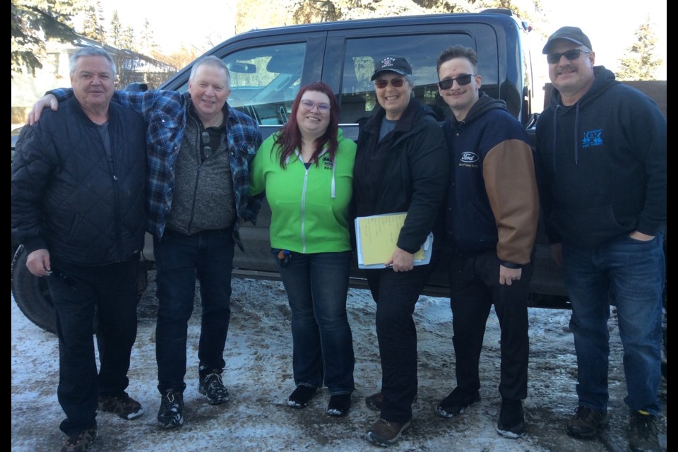Now that the Olds Citizens On Patrol (C.O.P.) is shutting down, the group decided to donate its remaining equipment and supplies to the C.O.P. now up and running in Innisfail. On Jan. 26, representatives of the Innisfail C.O.P. dropped by the Olds C.O.P. headquarters to pick up that stuff. In the photo are Innisfail C.O.P. members Lyle McKellar, John Goulet-Jones, president Izetta Sellors, secretary-treasurer Robin Rainaldi, Conner Goulet-Jones and Richard Rainaldi.