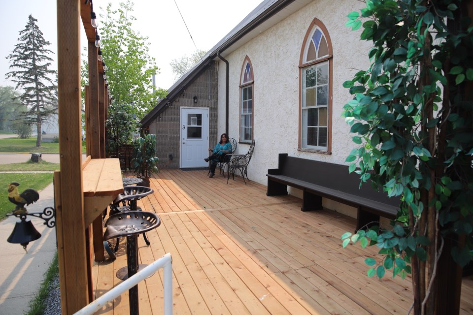 The deck of the building.