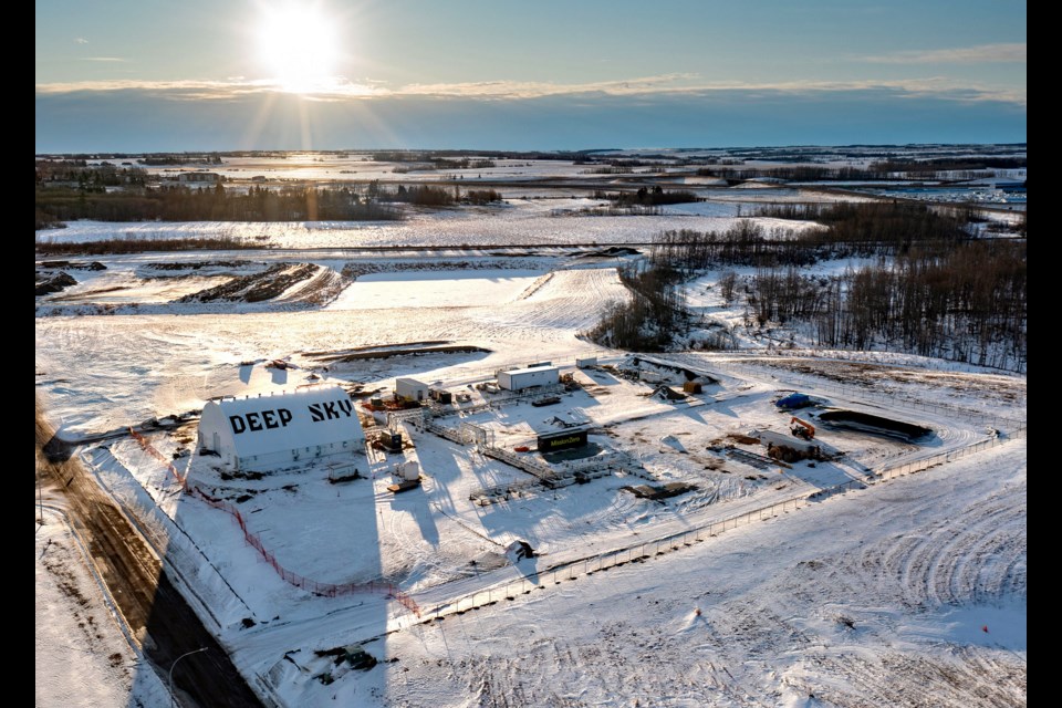 Aerial photo of Deep Sky's $50 million build in Innisfail of the world’s first carbon removal innovation and commercialization centre. The project will become operational this summer. Deep Sky photo