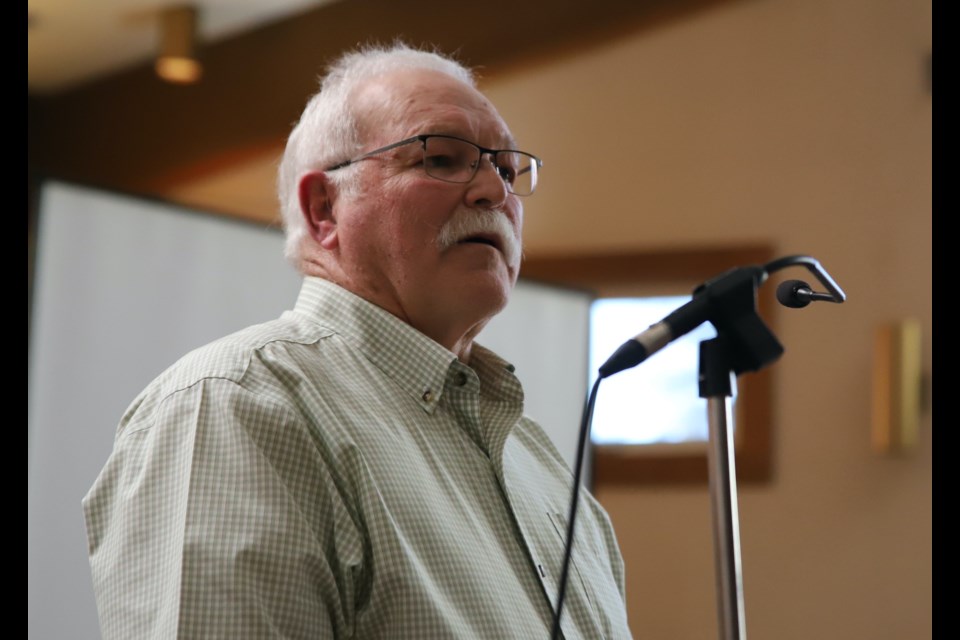 Mountain View Emergency Shelter Society president Joe Carignan addresses the crowd during a talk on domestic violence, held March 12 at St. Stephen’s Catholic Church in Olds. 