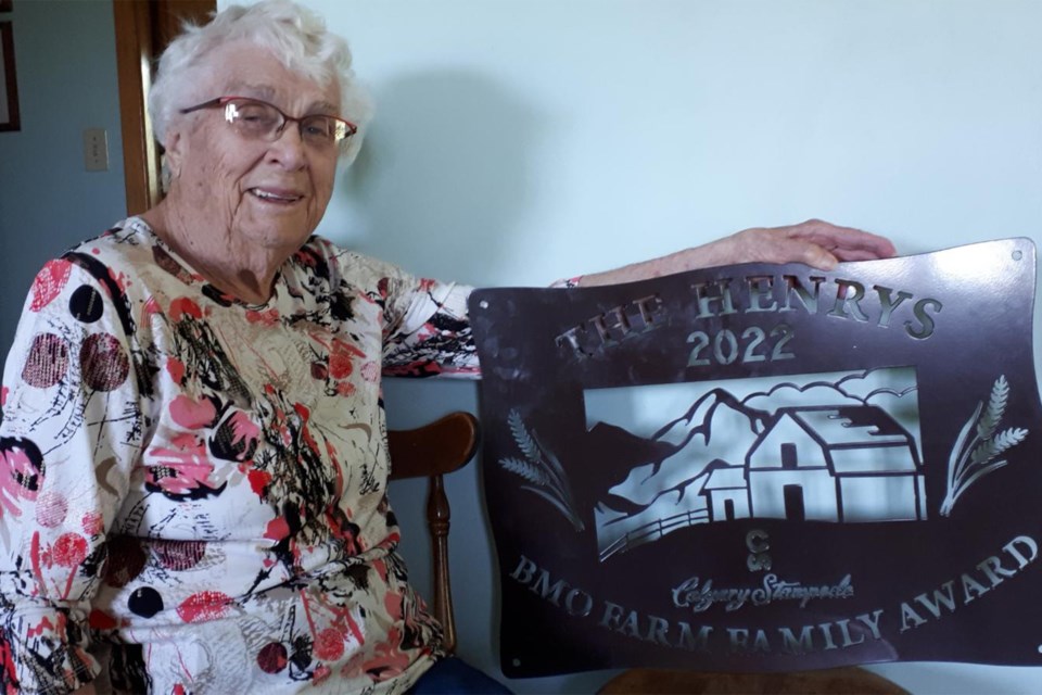 Mildred Henry poses with the new 2022 BMO Farm Family Award plaque.
Submitted photo